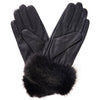 Black Barbour Womens Fur Trimmed Leather Gloves
