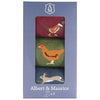 Albert and Maurice Mens Socks Gift Set Pack Of 3 Red Pheasant/Green Chicken/Blue Hare
