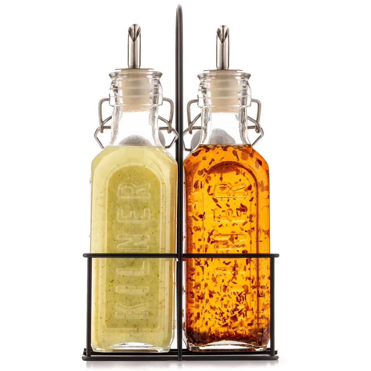 Kilner Set of 2 300ml Oil Bottles and Metal Rack SET