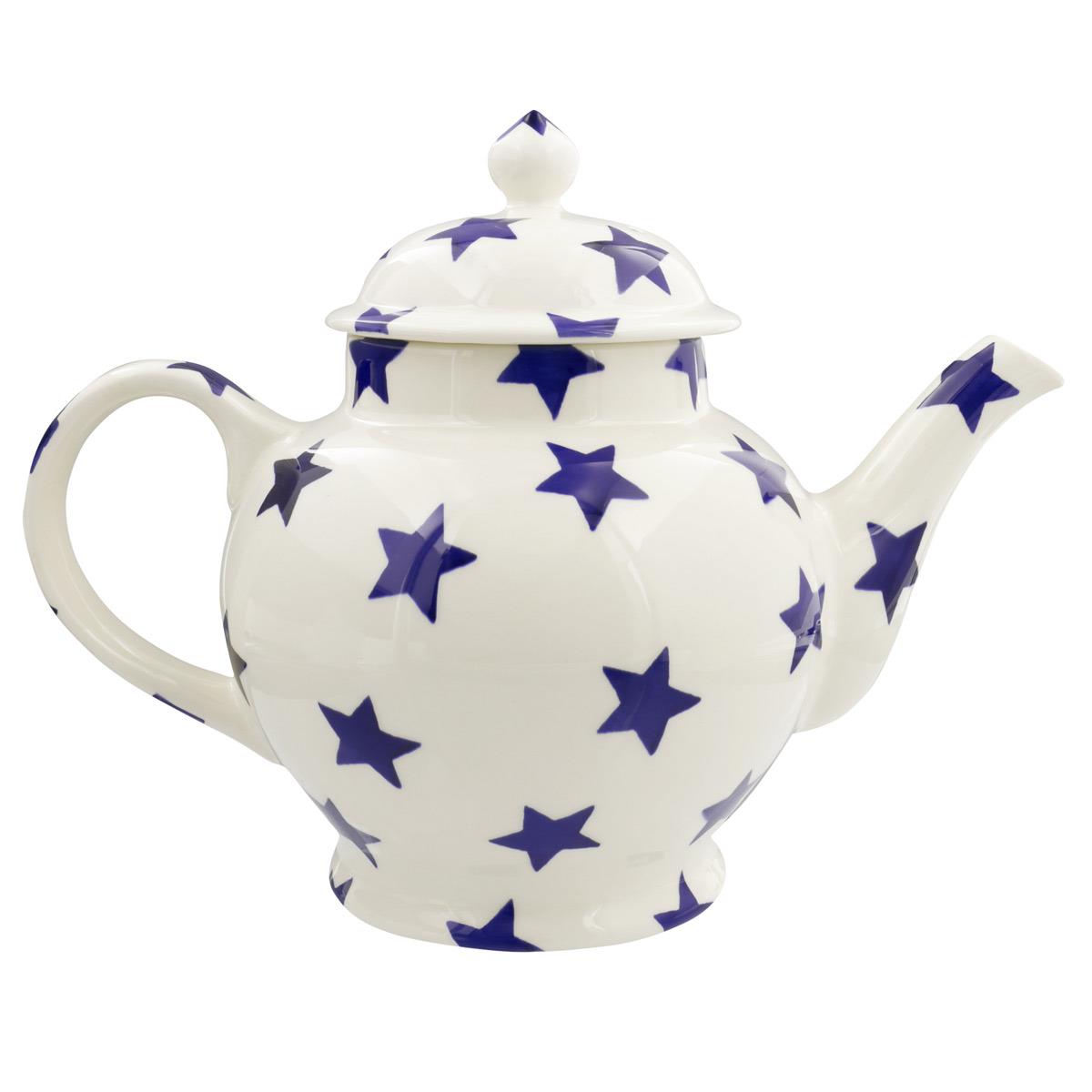 Emma Bridgewater Blue Star 4 Mug Teapot Side View