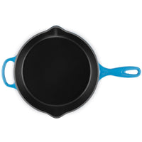 Azure Le Creuset Signature Cast Iron Round Deep Skillet with Metal Handle 26cm Top