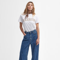 White Barbour Womens Ella T-Shirt On Model