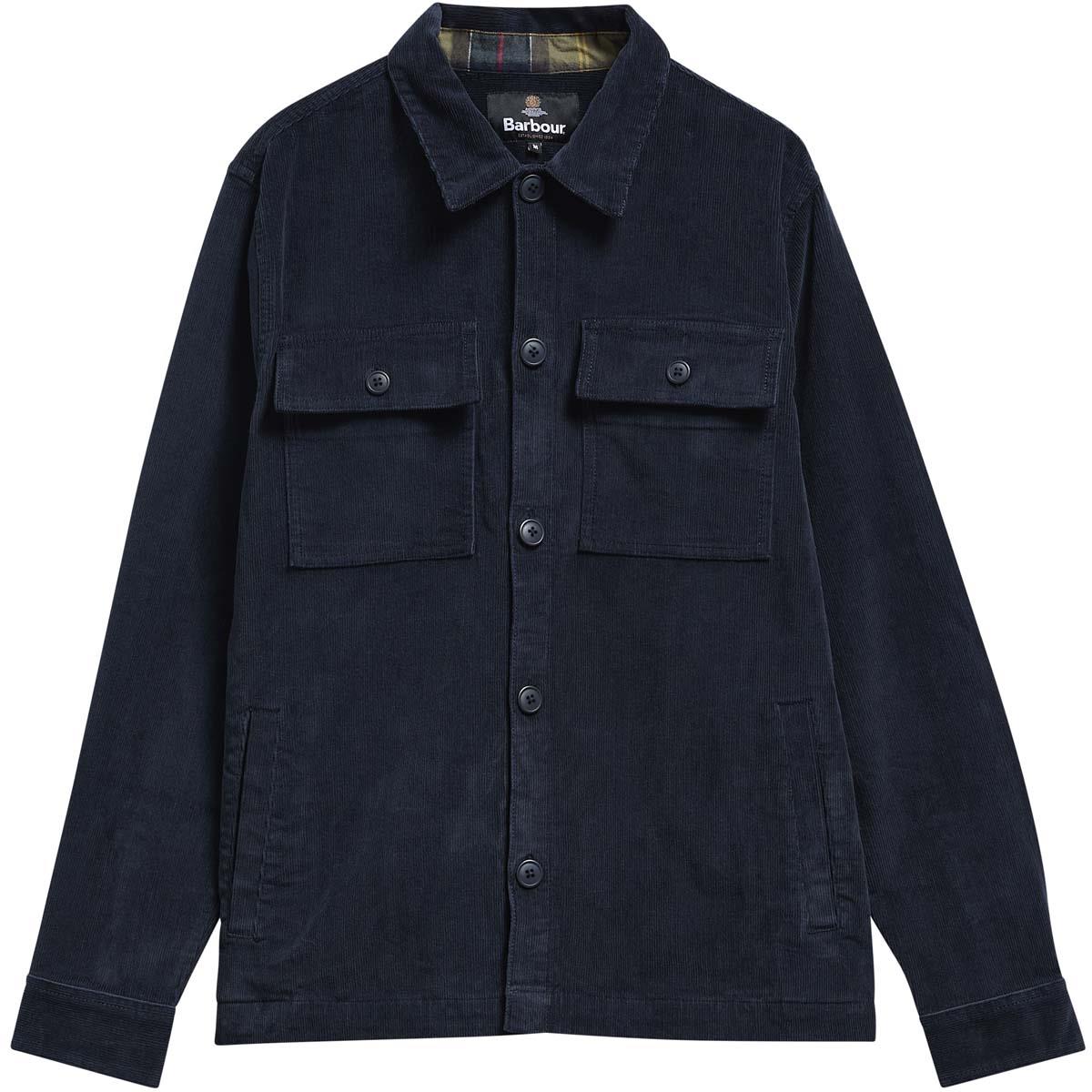 Navy Barbour Mens Tartan Trimmed Cord Overshirt