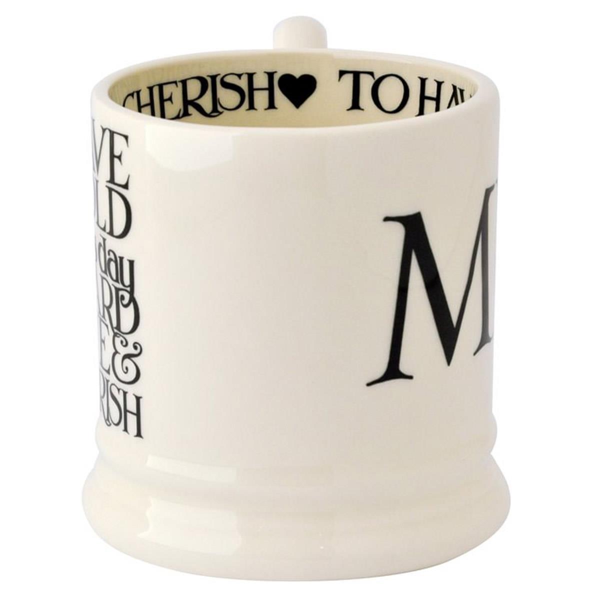 Emma Bridgewater Black Toast MRS & MRS Set Of 2 Half Pint Mugs Boxed Side