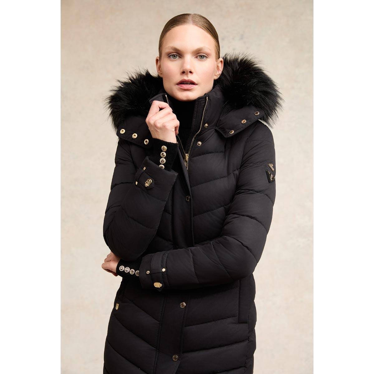 Black Holland Cooper Womens Chamonix Coat On Model Detail