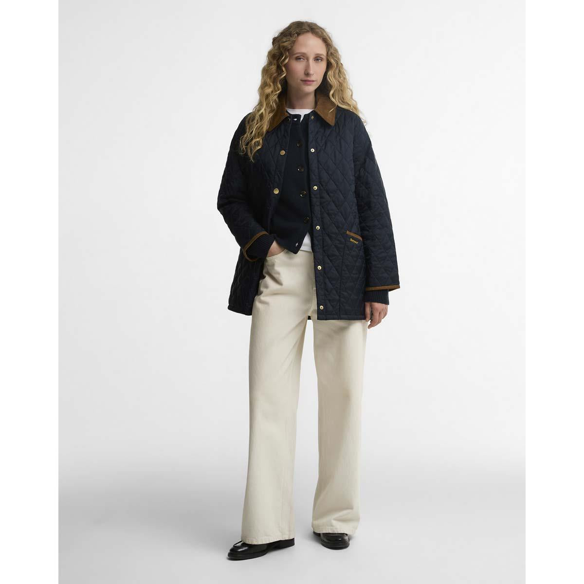 Dark Navy/Birchwood Barbour Womens Icons Modern Liddesdale Quilted ON MODEL