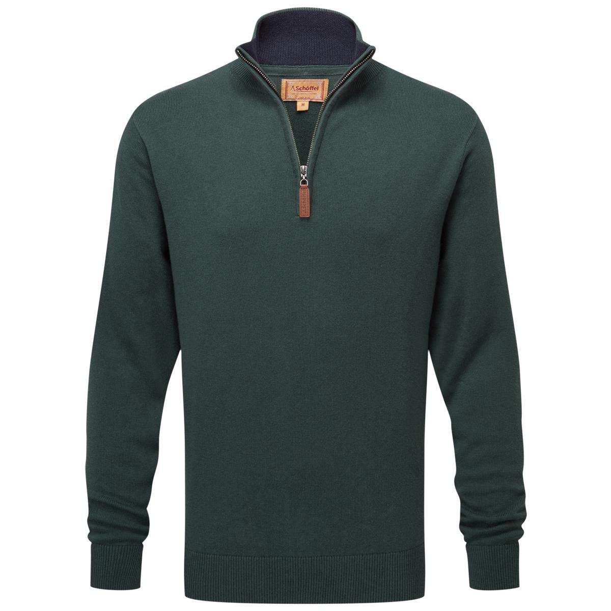 Botanical green  Schoffel Mens Calton Cotton Cashmere 1/4 Zip Jumper