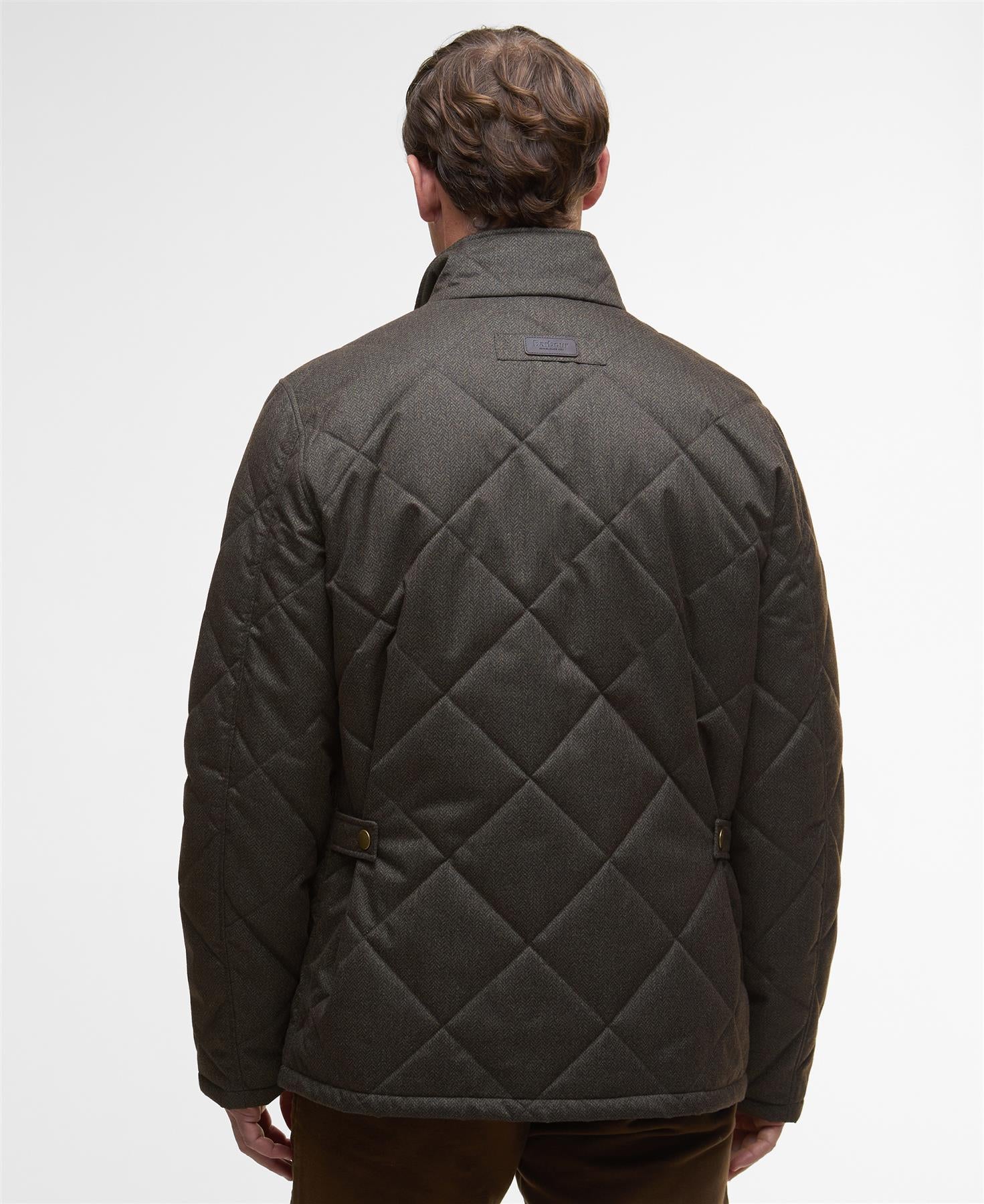Dark Olive Barbour Mens Winter Shoveler Quilted Jacket Back