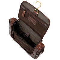 Brown Veg Tanned Calf Leather Loake Severn Hanging Wash Bag Open