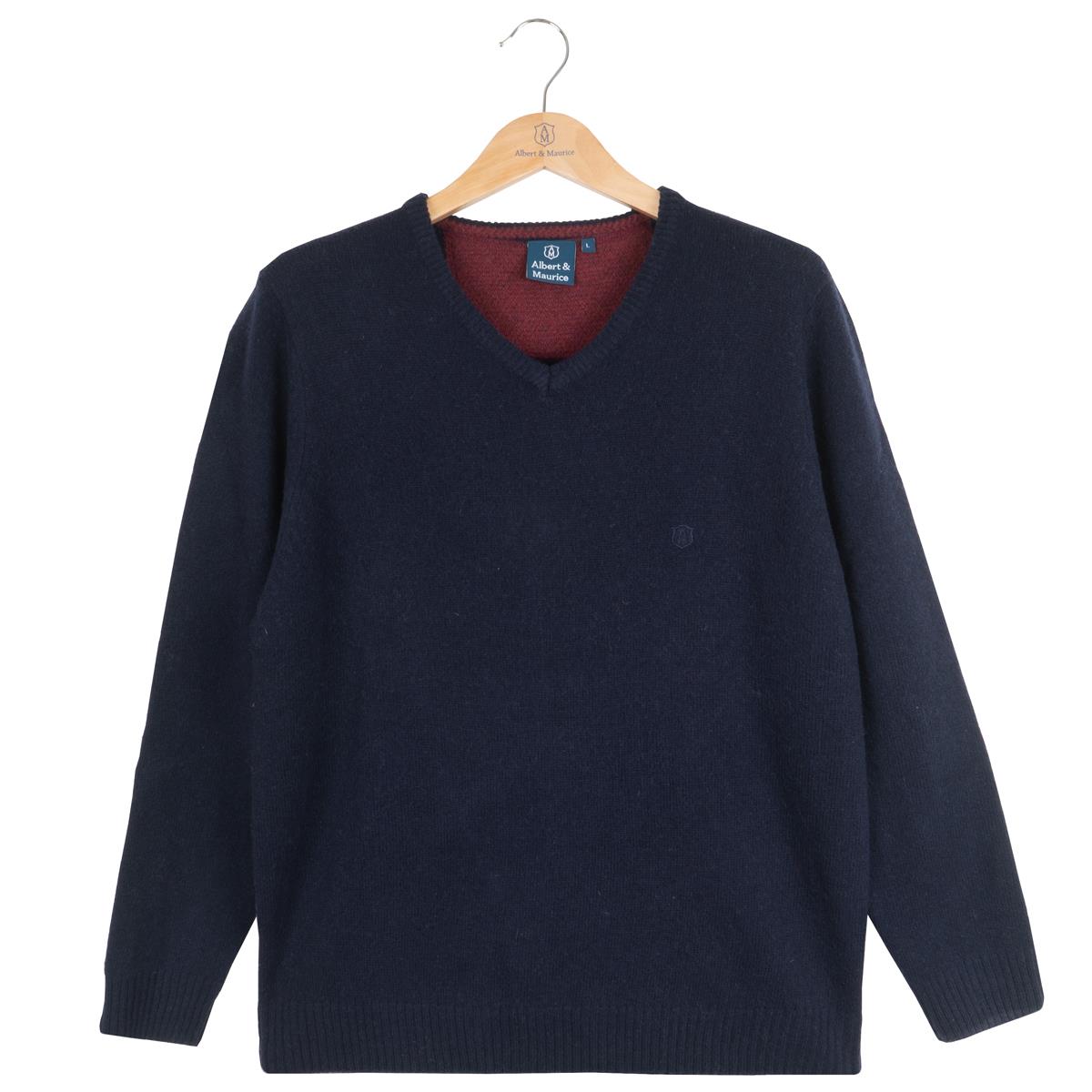Albert and Maurice Mens Eastnor Navy Lambswool V Neck Jumper