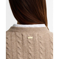 Honey Barbour Womens Ashdown Cable Knitted Jumper Shoulder