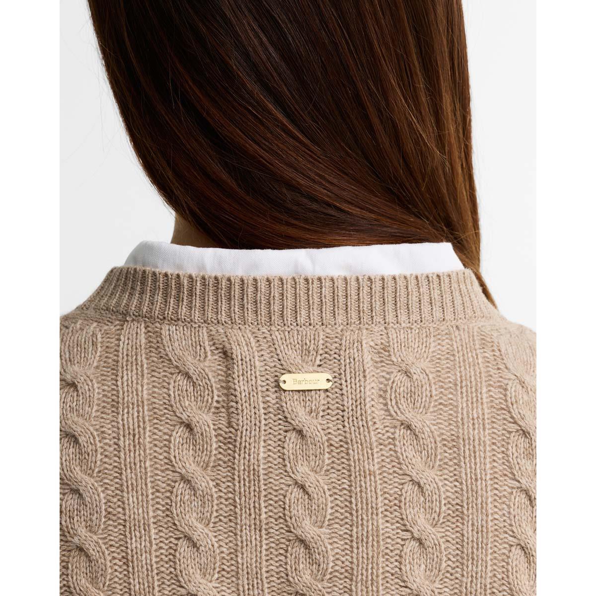 Honey Barbour Womens Ashdown Cable Knitted Jumper Shoulder