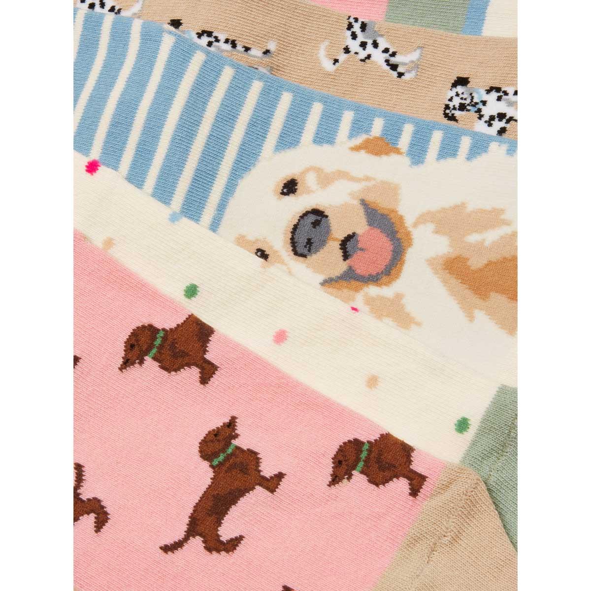 Multi/Ecru/Dog Joules Womens Everyday Ankle Socks 5 Pack Dog Pattern