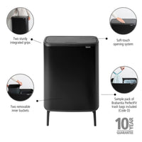 Matt Black Brabantia Bo Touch Bin Hi 2x30 Litre Product Features