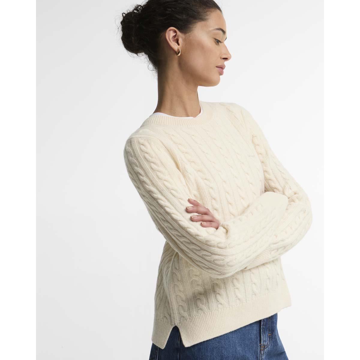 Ecru Barbour Womens Ashdown Cable Knitted Jumper Side