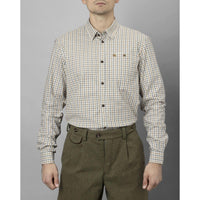 Classic Blue/Classic Brown Check Seeland Mens Oxford Shooting Shirt On Model