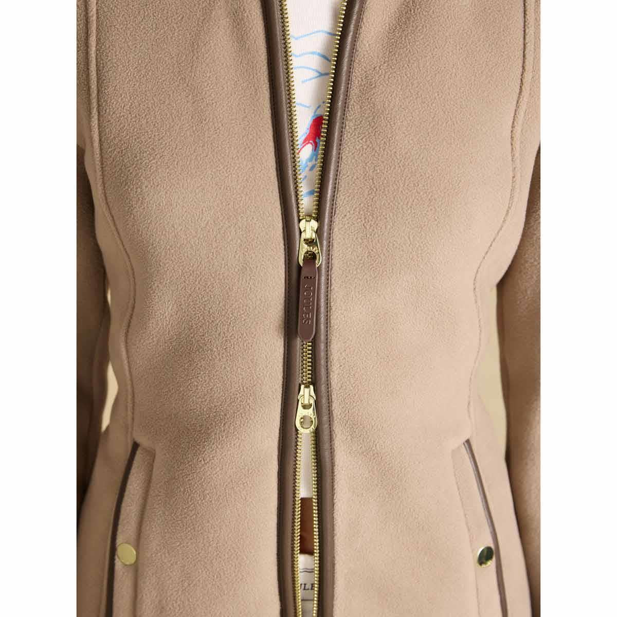 Mink Brown Joules Womens Heritage Fleece Full Zip Jacket On Model Two Way Zip