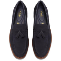 Navy Suede Clarks Mens Torford Tassel Shoe Top