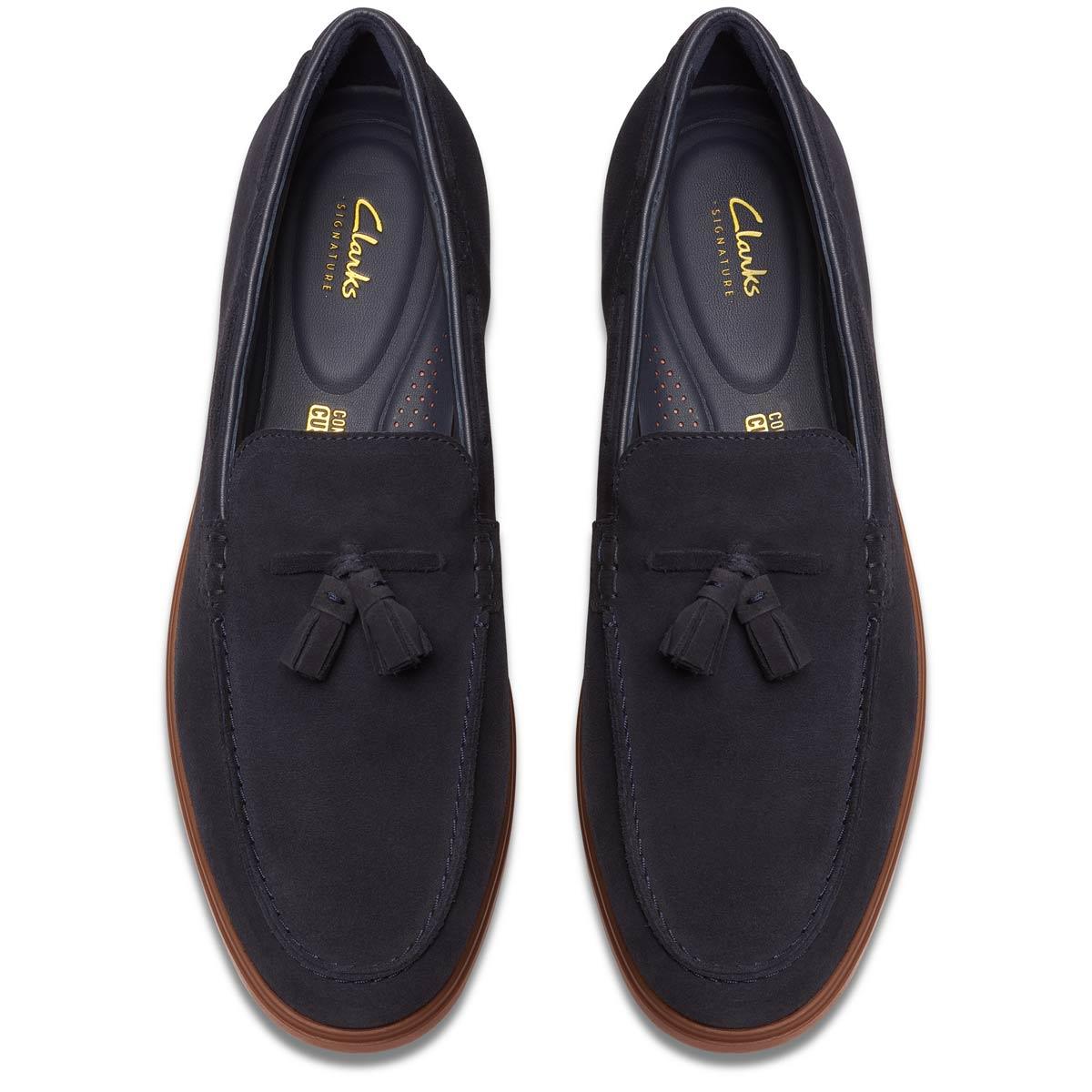 Navy Suede Clarks Mens Torford Tassel Shoe Top