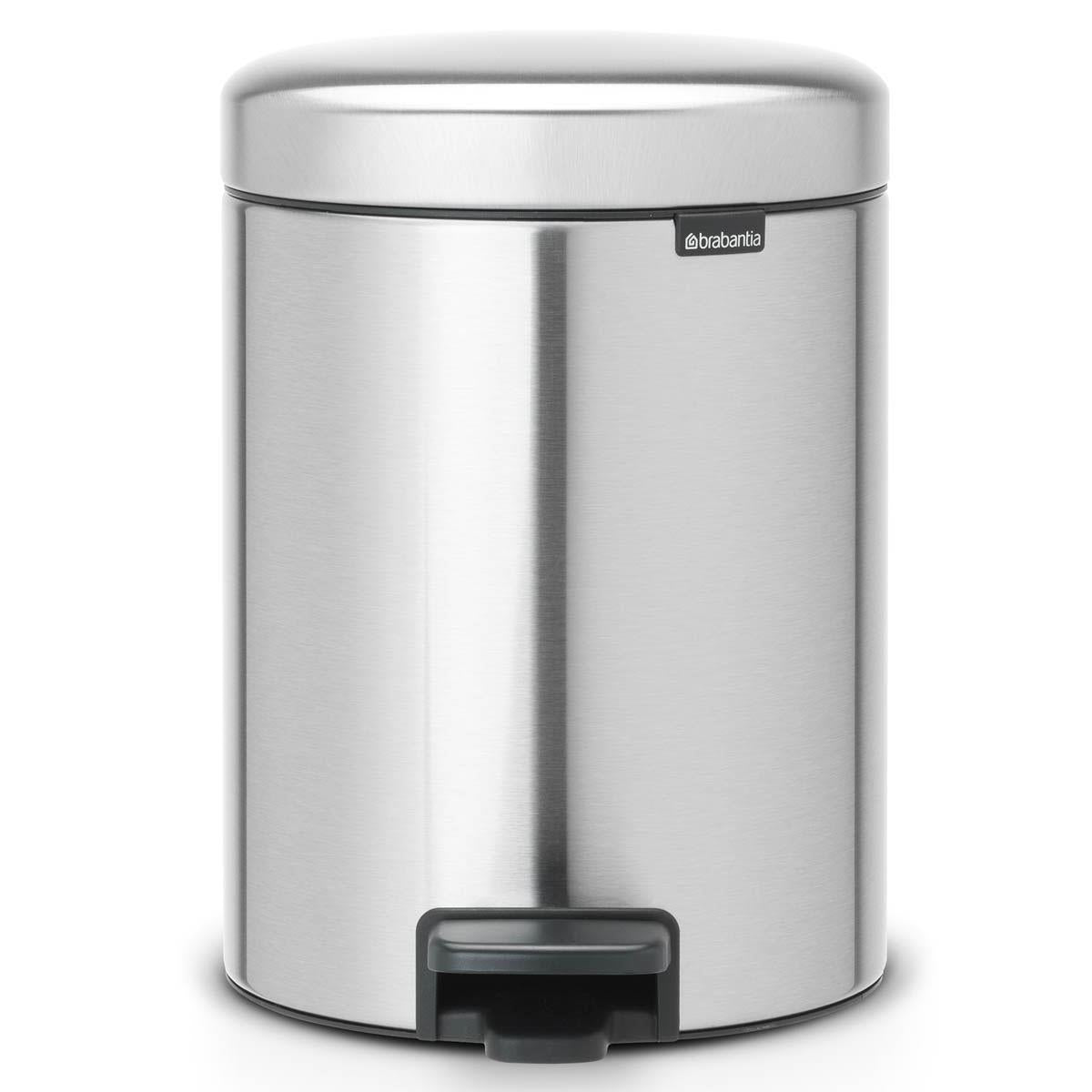Matt Steel Fingerprint Proof Brabantia newIcon Pedal Bin 5 Litre Plastic Bucket