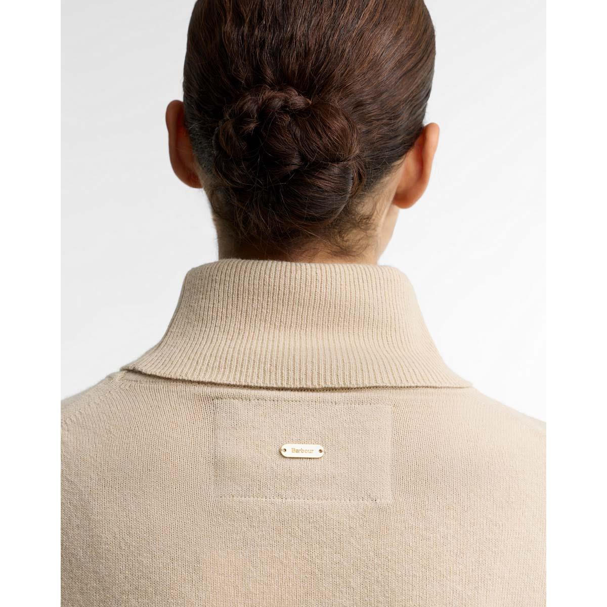 Ecru/Hessian Tartan Barbour Womens Pendle Roll Collar Jumper BACK2