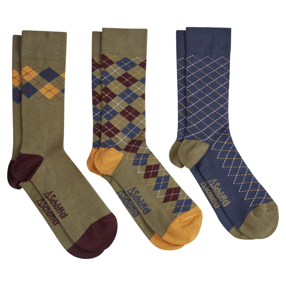 Mustard Argyle Schoffel Mens Bamboo Sock Box Of 3