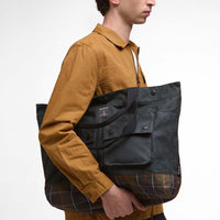 Sage/Classic Barbour Field Wax Tote Bag On Model