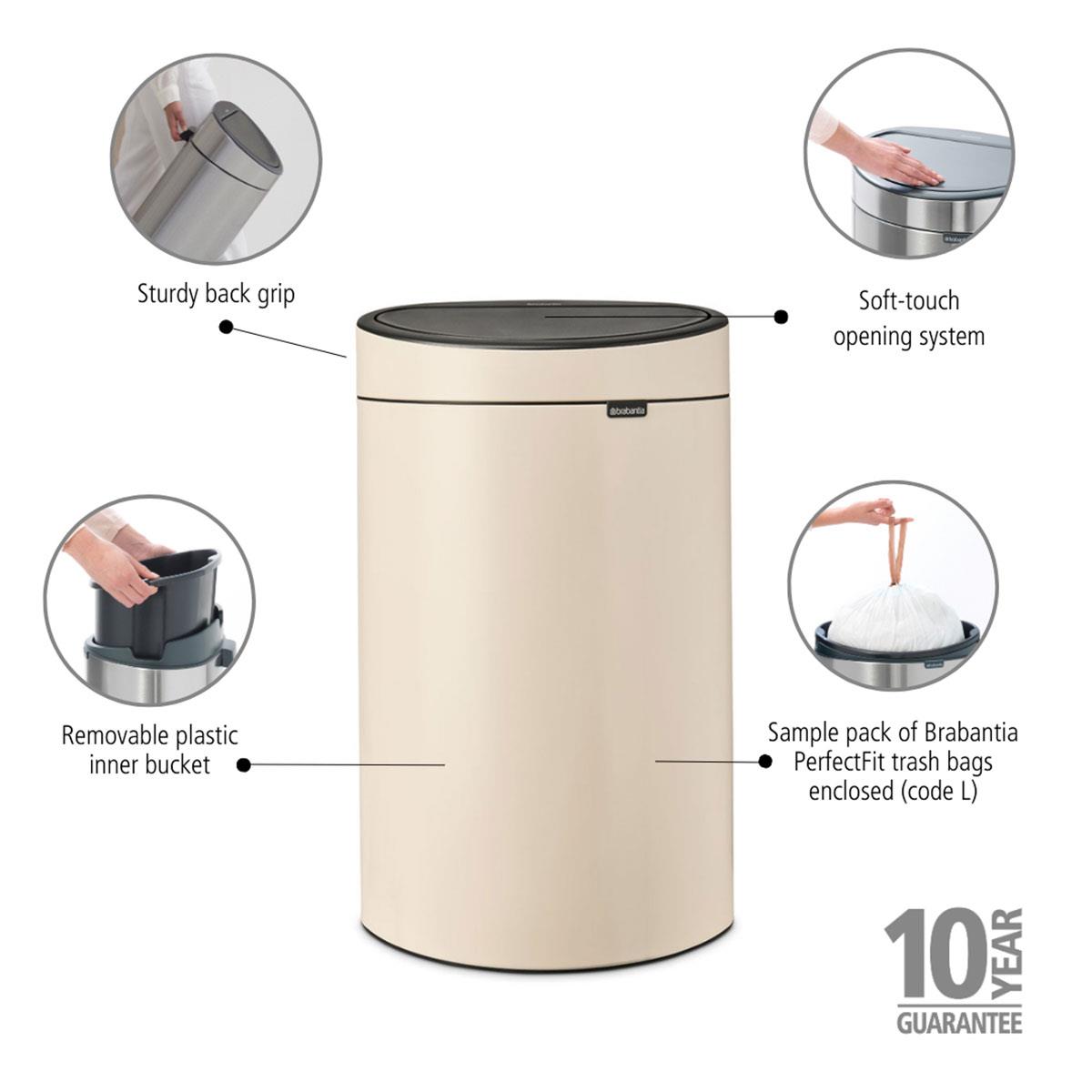 Soft Beige Brabantia Touch Bin 40 Litre