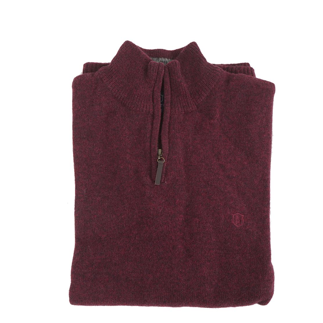 Albert and Mauice Netherton Zip Neck Jumper Claret FLAT
