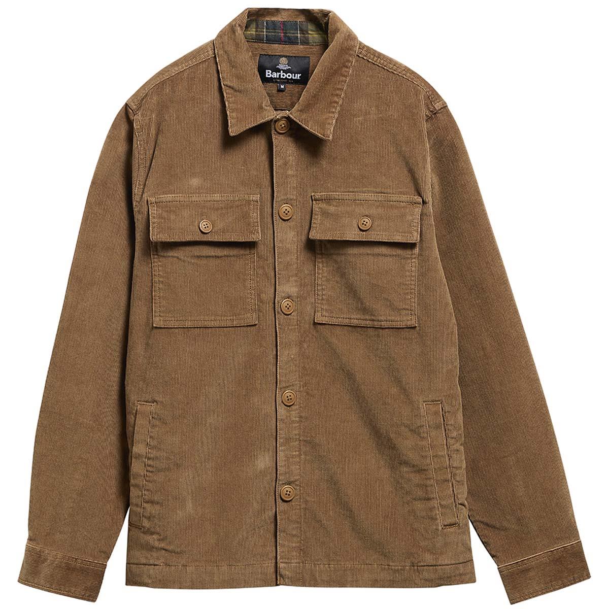 Sandstone Barbour Mens Tartan Trimmed Cord Overshirt