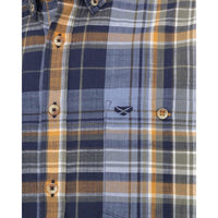 Navy/Gold Check Hoggs Of Fife Mens Crail Lightweight Check Shirt LOGO