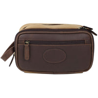 Teales Khaki Canvas and Leather Wash Bag