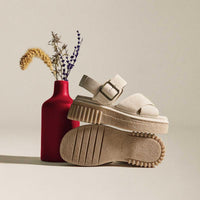 Ecru Suede Clarks Womens Evamar Wish Sandal Lifestyle