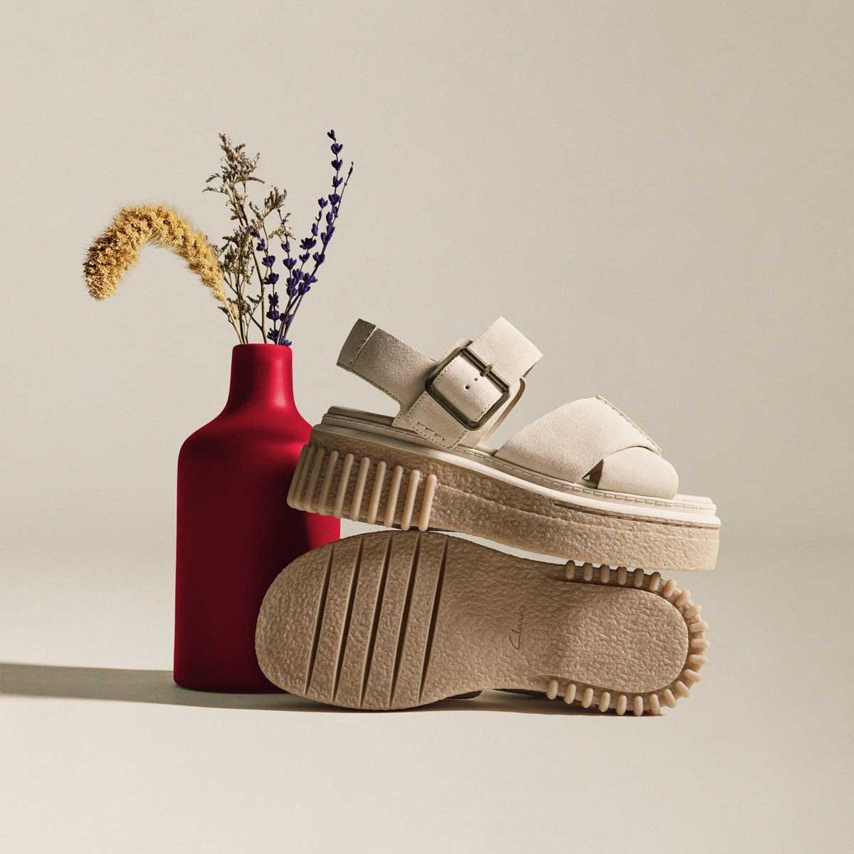 Ecru Suede Clarks Womens Evamar Wish Sandal Lifestyle