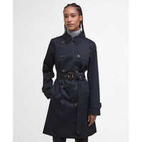 Dark Navy/Hessian Tartan Barbour Womens Short Greta Showerproof Jacket Front