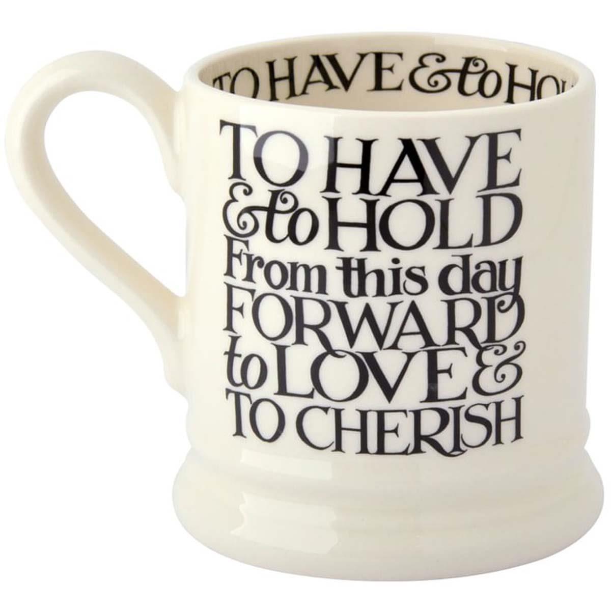 Emma Bridgewater Black Toast MR and MR Set Of 2 Half Pint Mugs Boxed Back