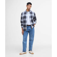 Mineral Blue Barbour Mens Edgar Tailored Checked Shirt ON MODEL