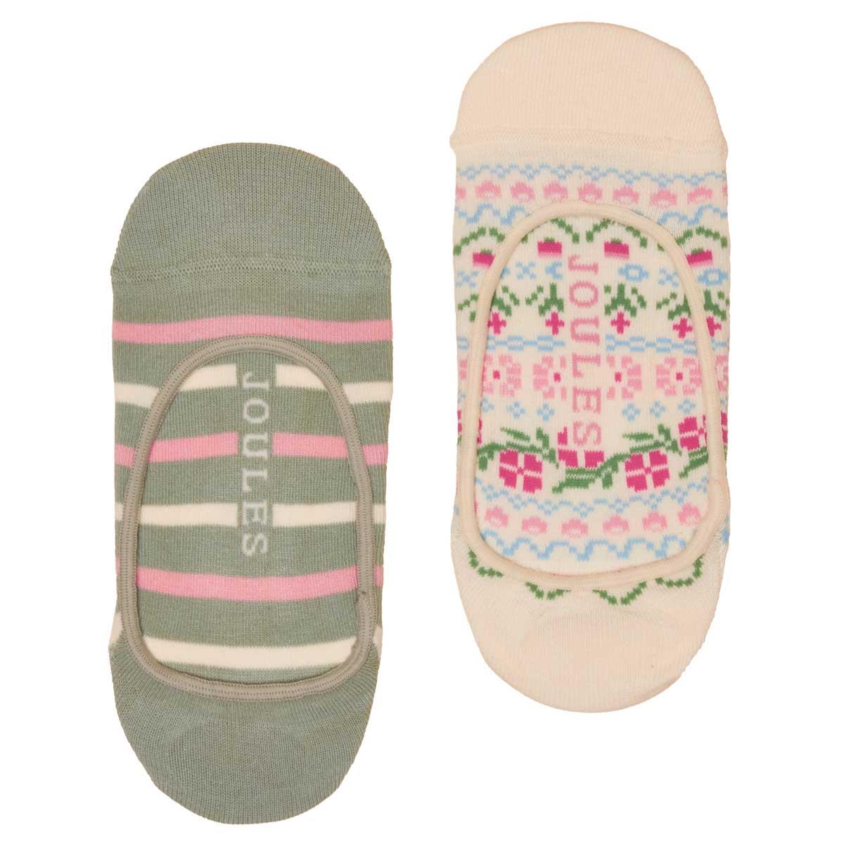 Cream/Pink/Green Joules Womens Bessie Invisible Socks 2 Pack