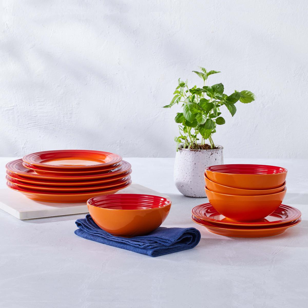 Volcanic Le Creuset Stoneware 12 Piece Dinnerware Set lifestyle