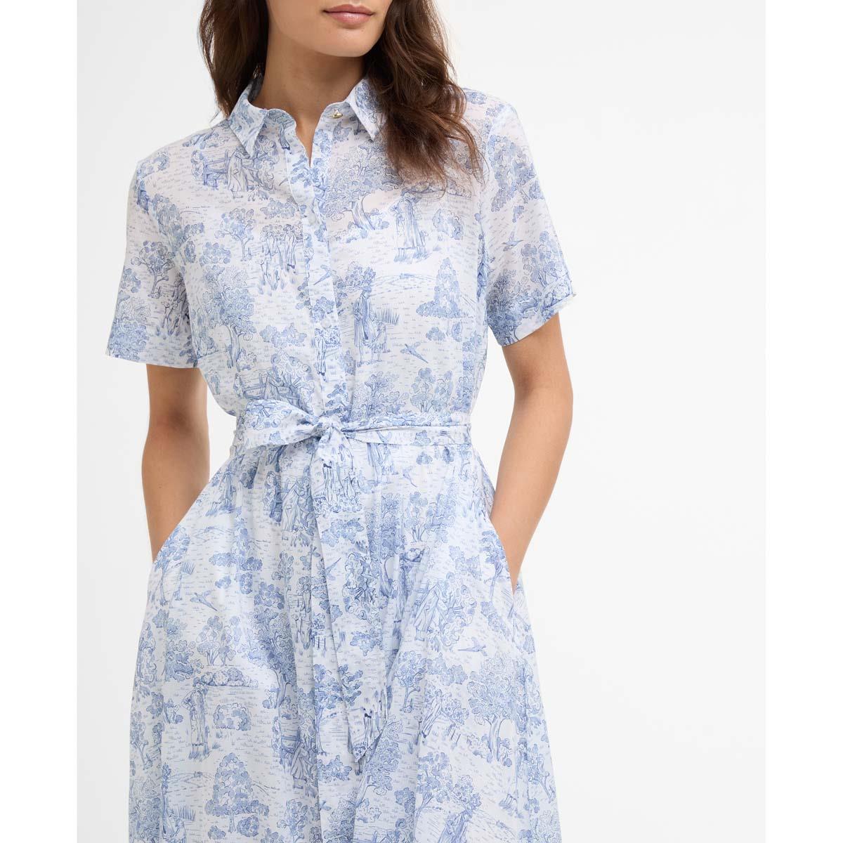 Ink Blue Print Barbour Womens Wisteria Midi Dress Close Up