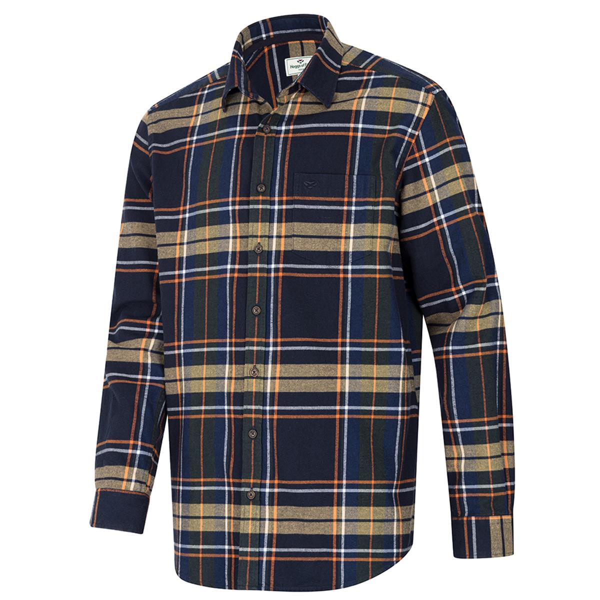 Navy Hoggs Of Fife Mens Coll Cotton Twill Check Shirt