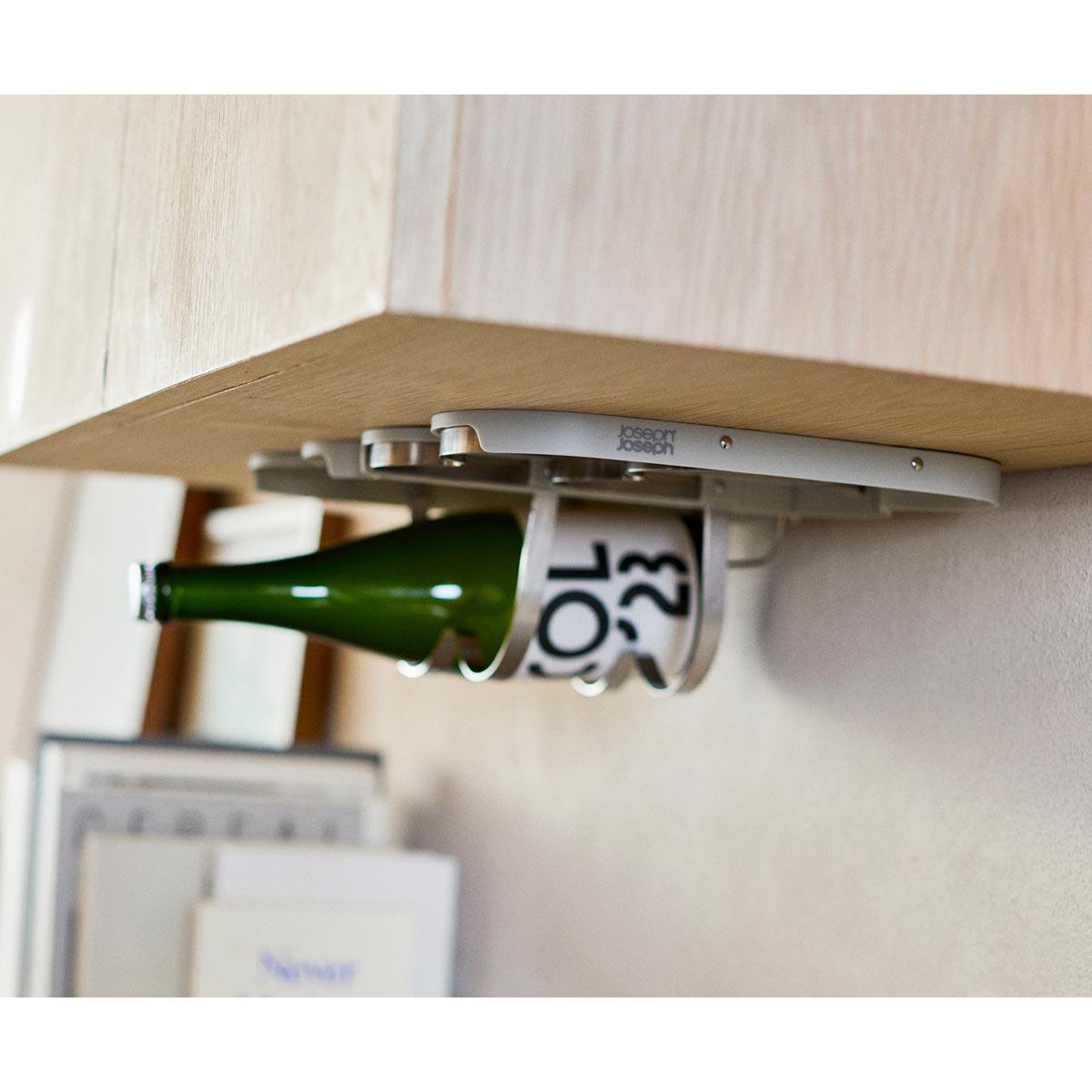 Light Stone Joseph Joseph Cradle Foldable Under-Shelf Wine Rack Side View