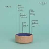 Mason Cash Cane and Blue Lettered Dog Bowl 13cm INFO2