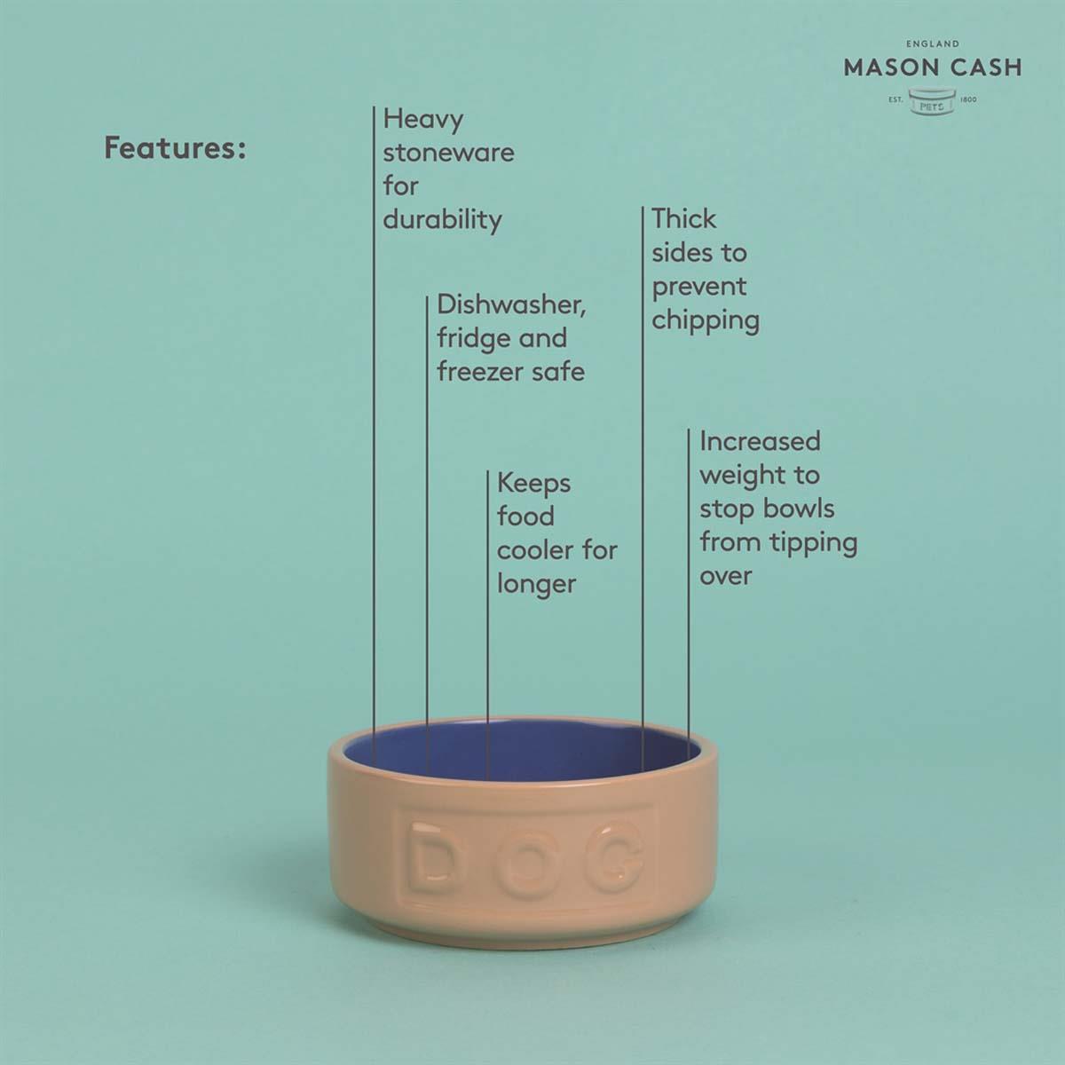 Mason Cash Cane and Blue Lettered Dog Bowl 13cm INFO2