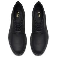 Black Leather Clarks Mens Newford Mid Chukka Boot Top View
