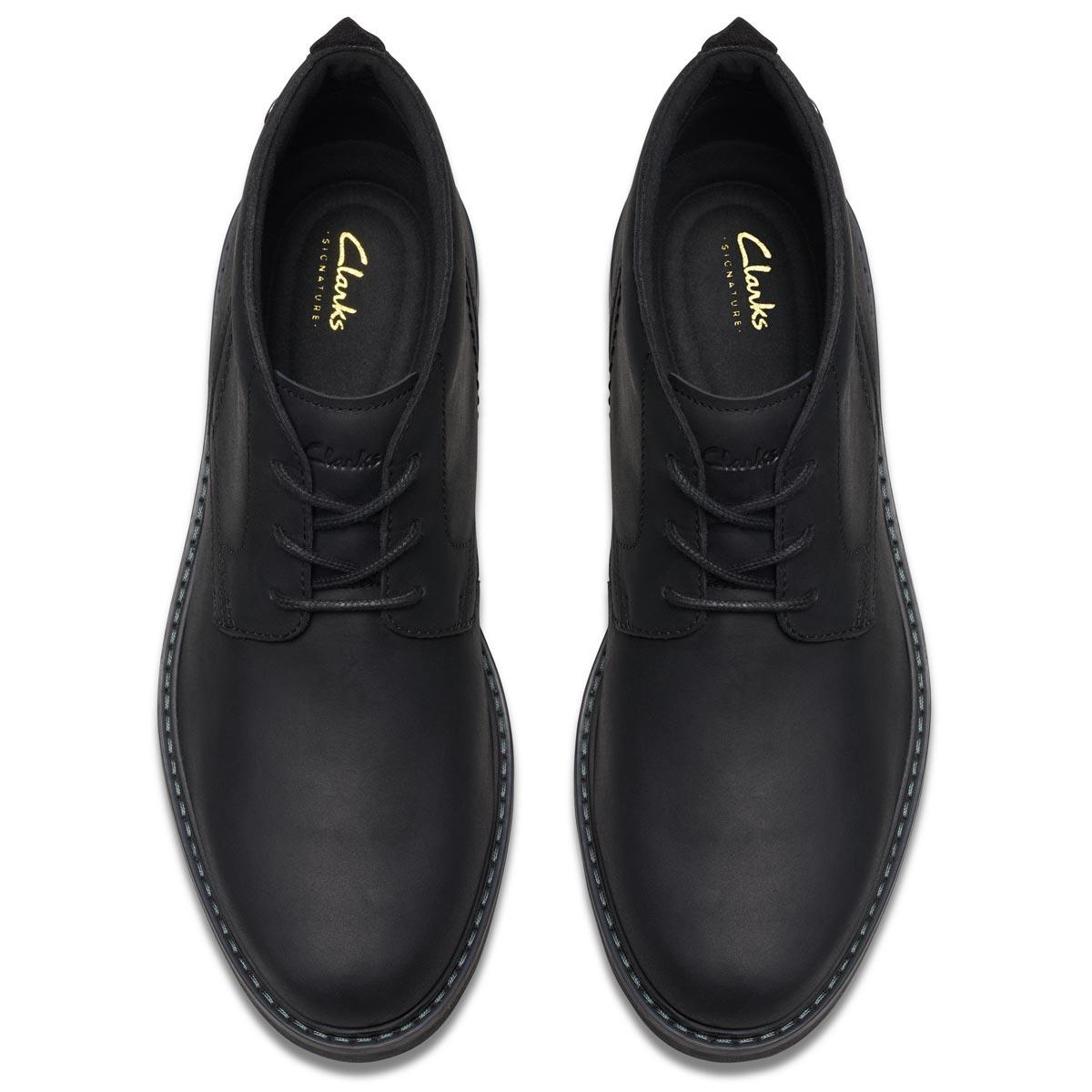 Black Leather Clarks Mens Newford Mid Chukka Boot Top View