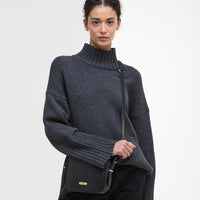 Black Barbour Womens Daphne Leather Crossbody Bag On Model