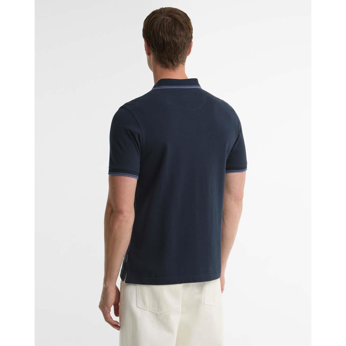 NAVY Barbour Mens Lunan Tartan Trimmed Tailored Polo Shirt BACK