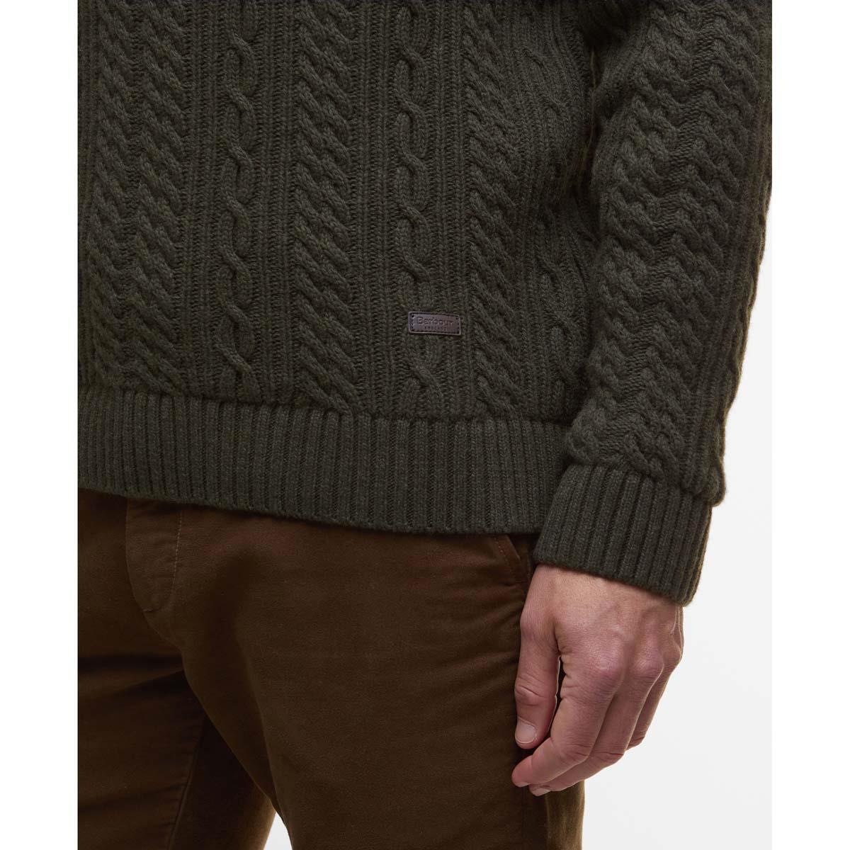 Olive Barbour Mens Lowfen Cable Crew cuff
