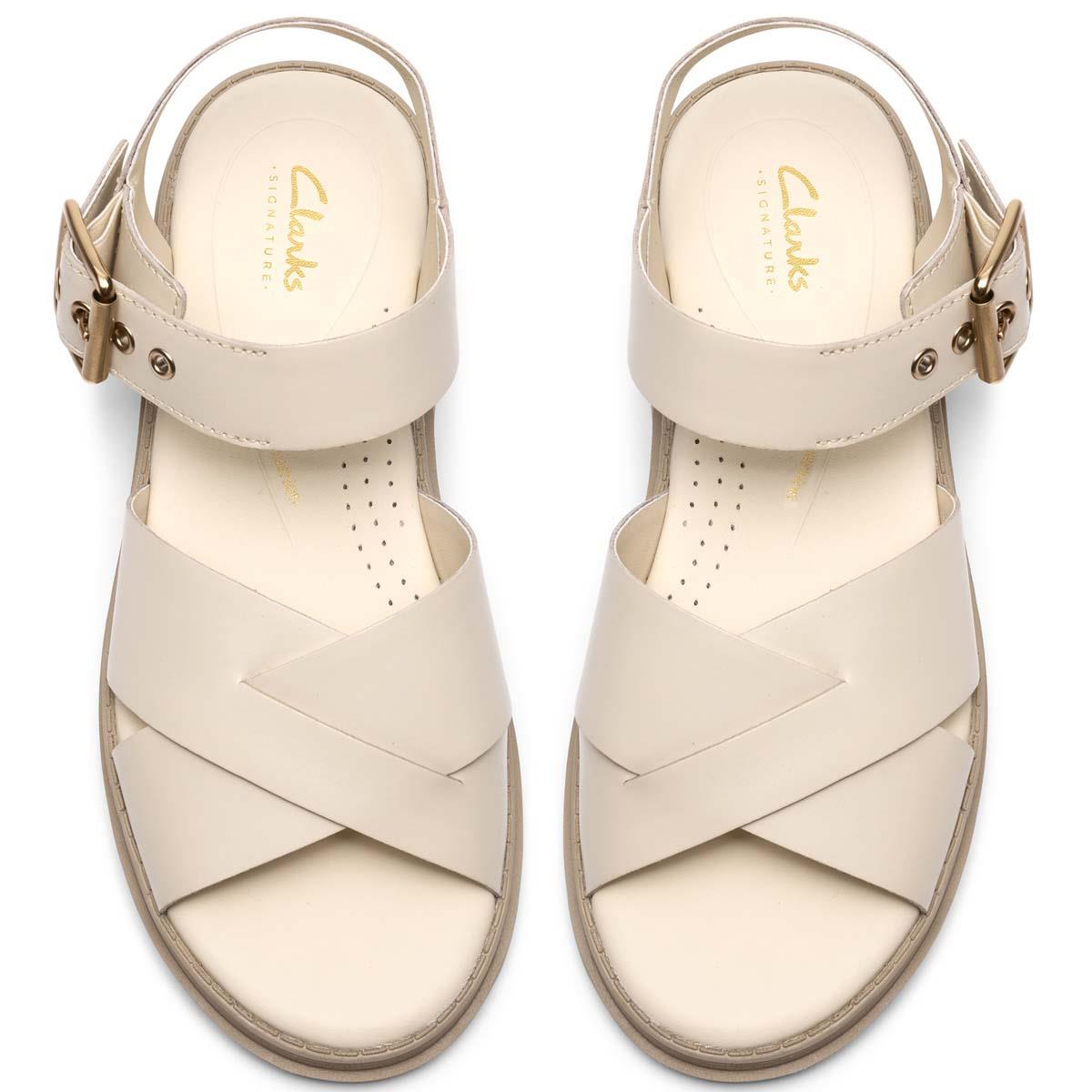 Cream Leather Clarks Womens Orinoco3 Cross Sandals Top View